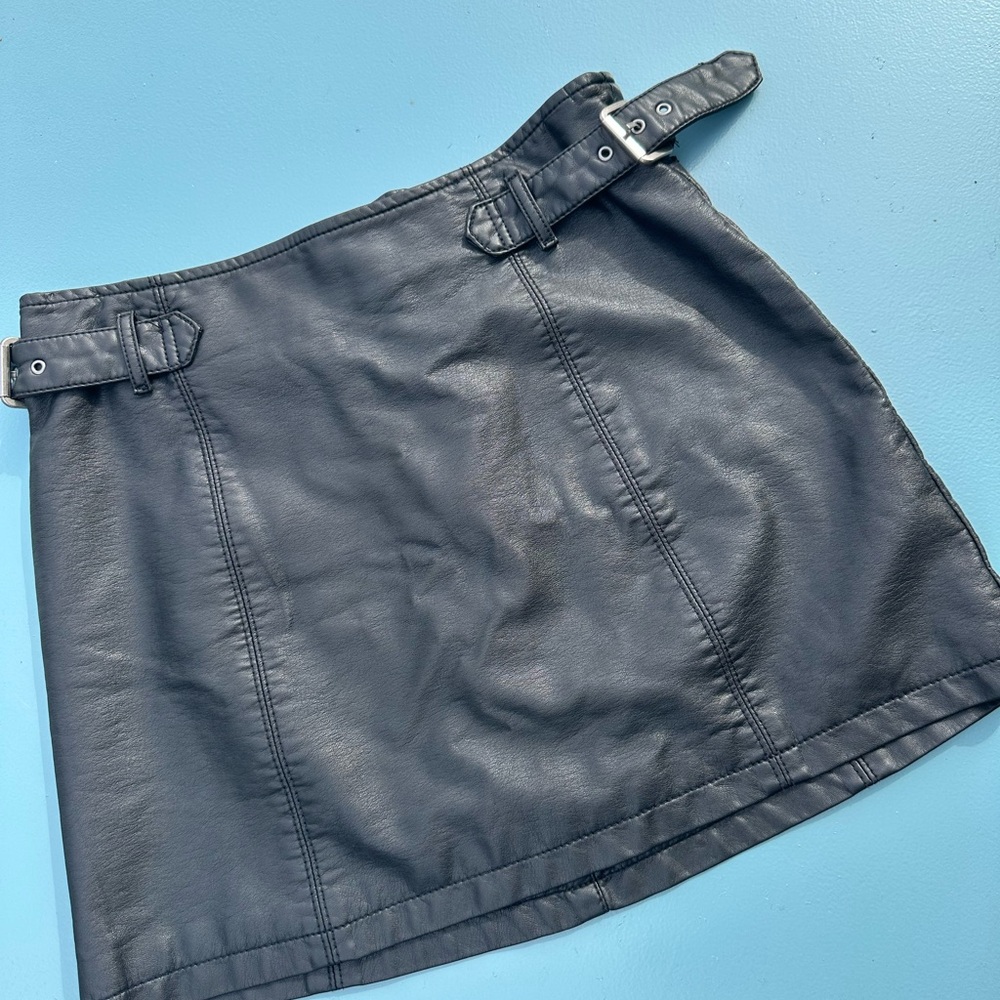Free People Black Leather Mini Skirt